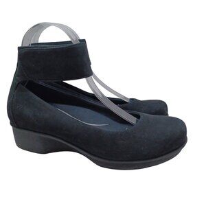 Dansko Shoes Jenna Black Suede Ankle Strap Low Wedge Womens 38 or 7.5